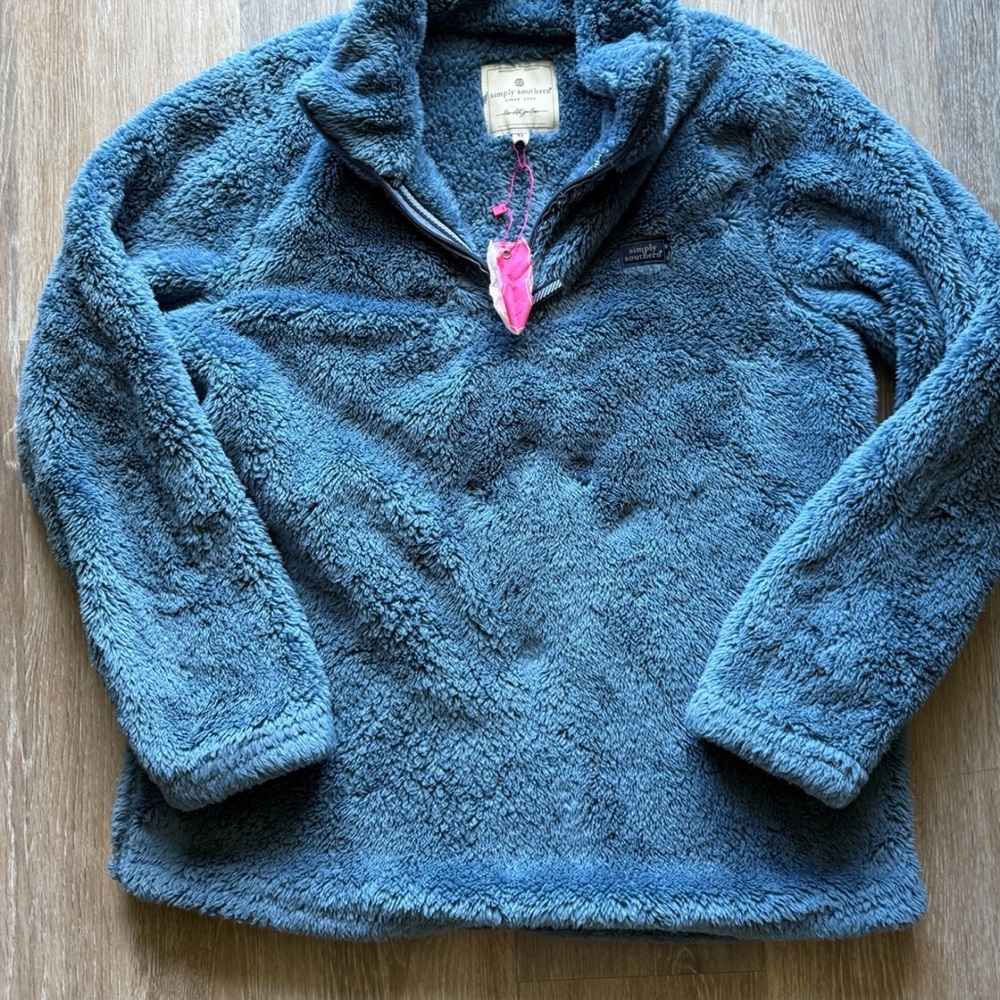 Simply Southern Plush Blue Pullover NWT M